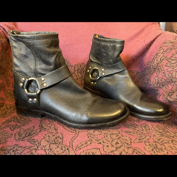 Frye 76871 Phillip Harness Black Leather Pull On Moto Boors - Picture 2 of 11